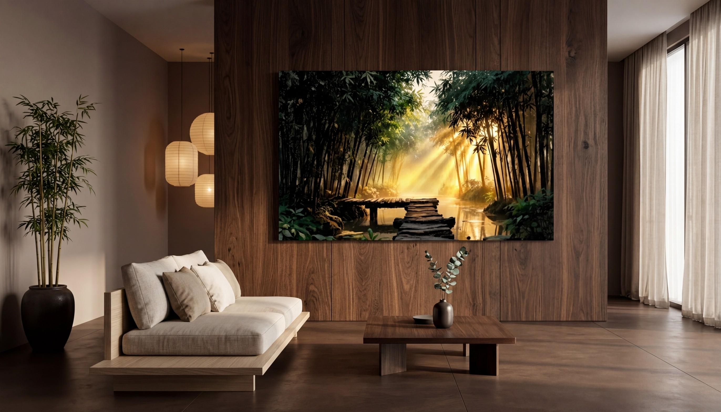 Zen Lichtpfad im Bambuswald | Acrylglas Fine Art Print ZenSaku Studio