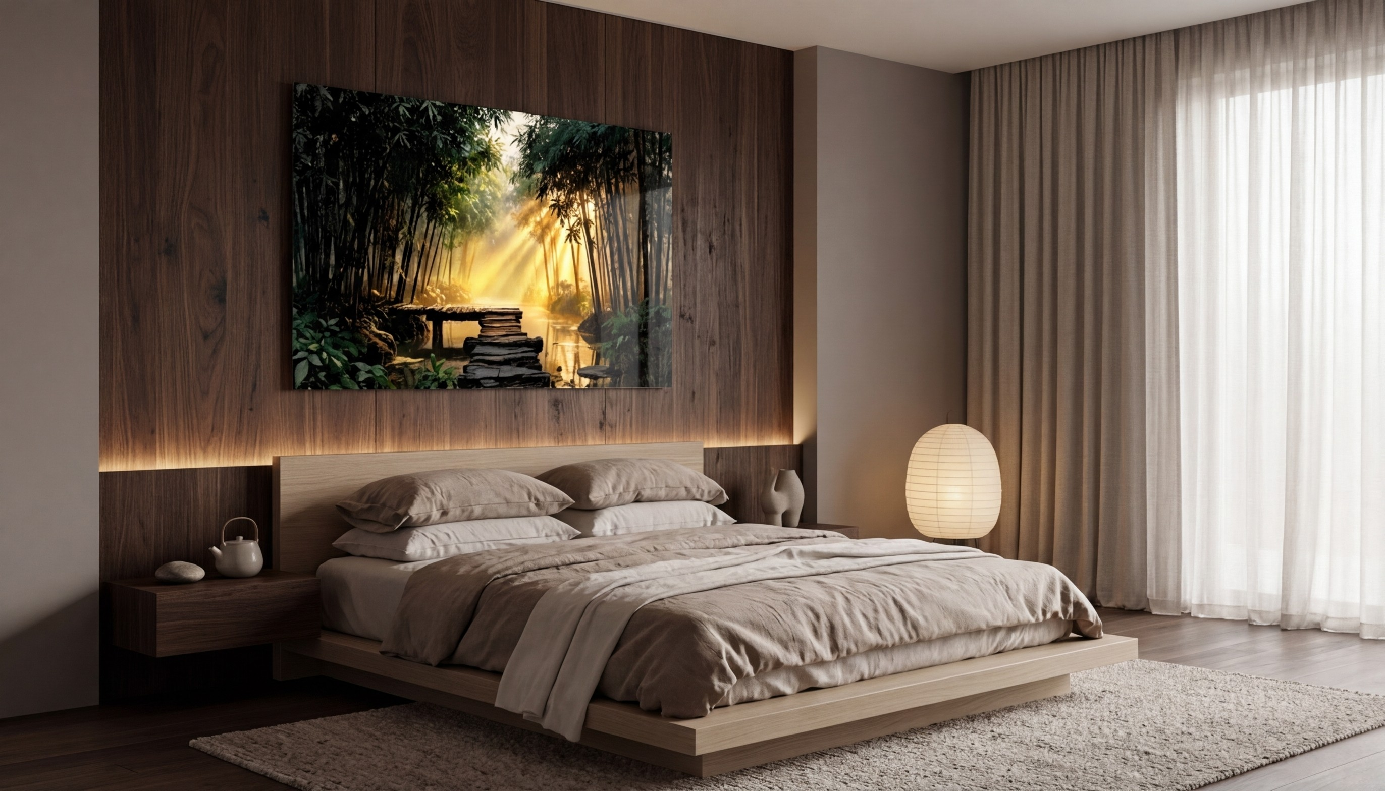 Zen Lichtpfad im Bambuswald | Acrylglas Fine Art Print ZenSaku Studio