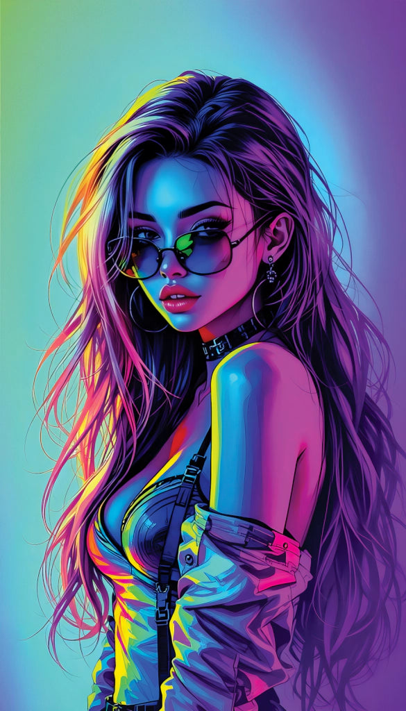 Neon Muse - Cyberpunk Girl in Neon Light | Acrylic Glass Fine Art Print