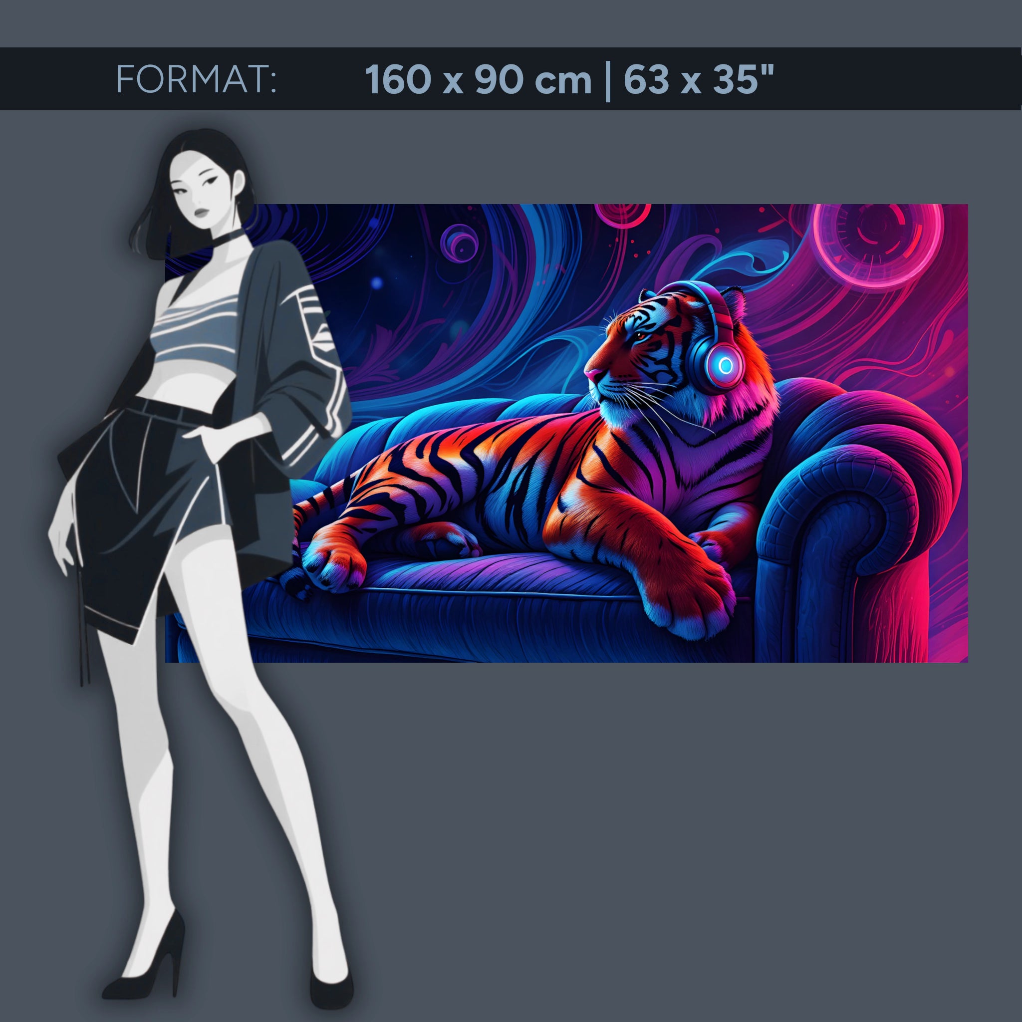 Neon tiger with headphones – acrylic glass wall art for music lovers &amp; modern living