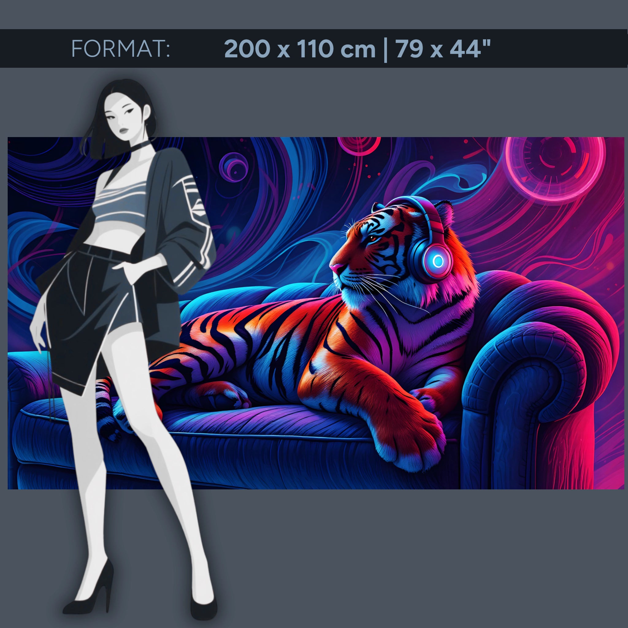 Neon tiger with headphones – acrylic glass wall art for music lovers &amp; modern living