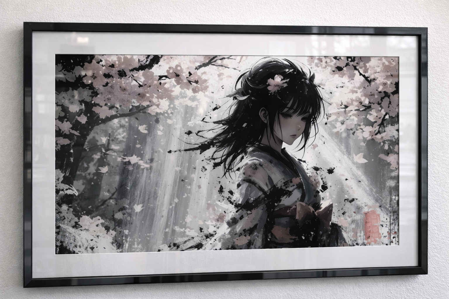 Sakura Schatten – Japanische Anime Ästhetik in Schwarzweiß | Poster in Galerie-Qualität