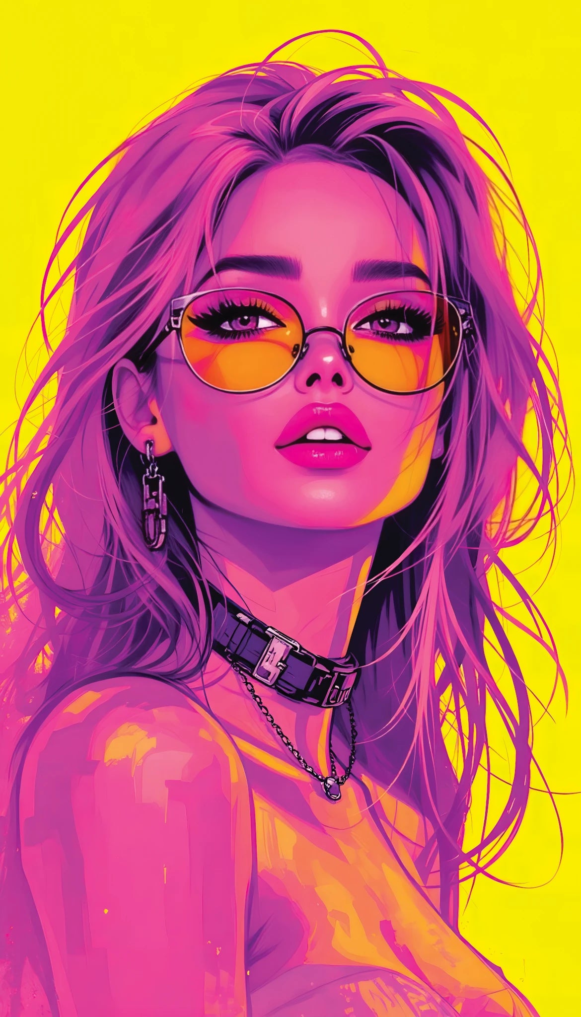 Neon Muse – Pop-Art Cyberpunk Girl in Pink & Yellow | Gallery-Quality Poster
