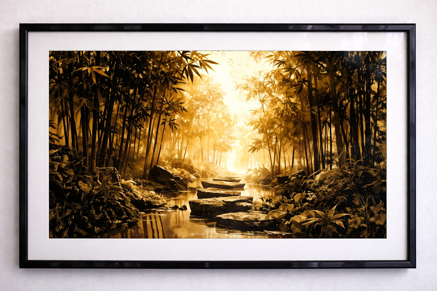 Goldener Zen Bambuswald Lichtpfad | Poster in Galerie-Qualität ZenSaku Studio