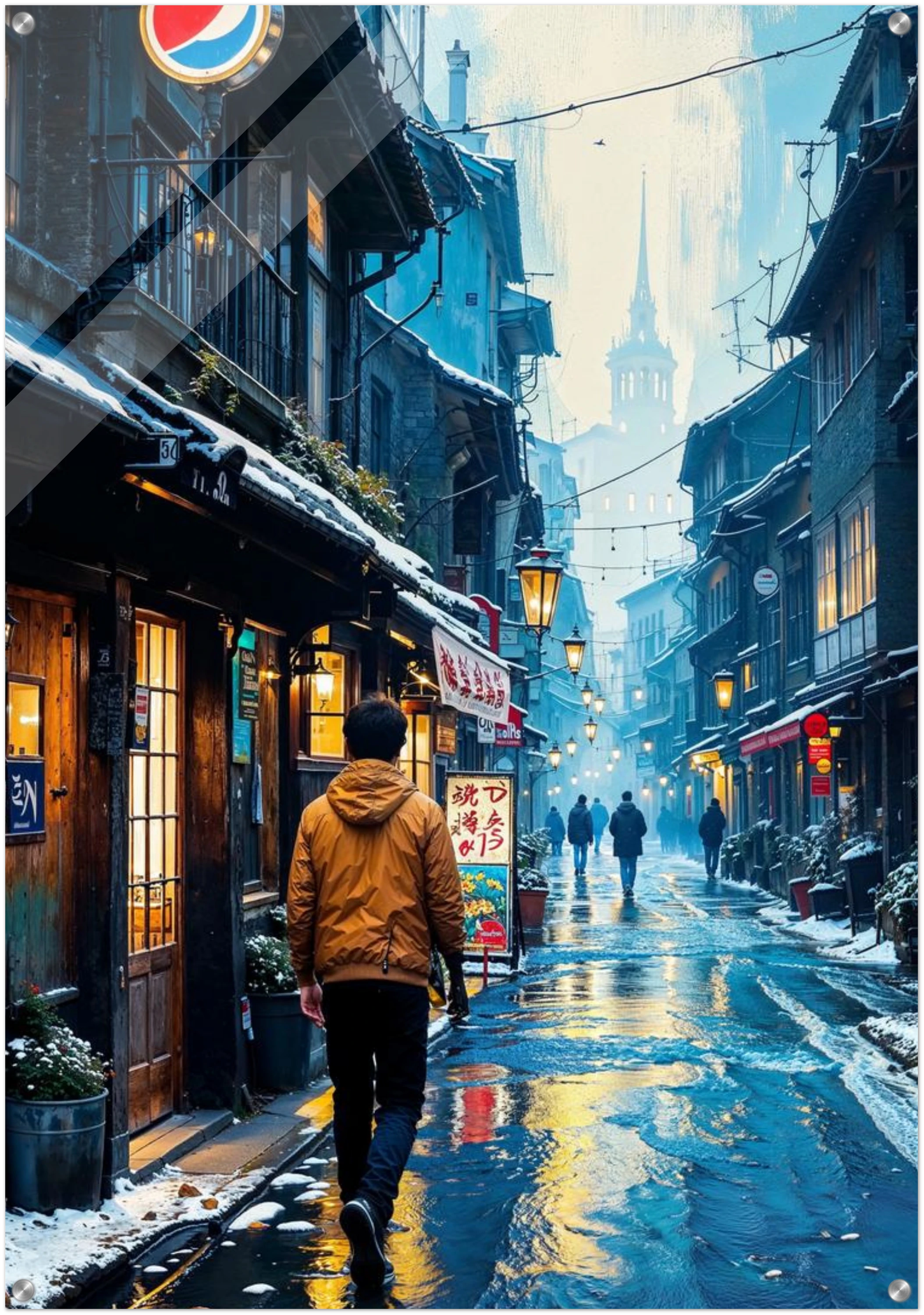 Neon Silence, An Evening in Kyoto - Art mural en divers matériaux de 40 à 100 cm