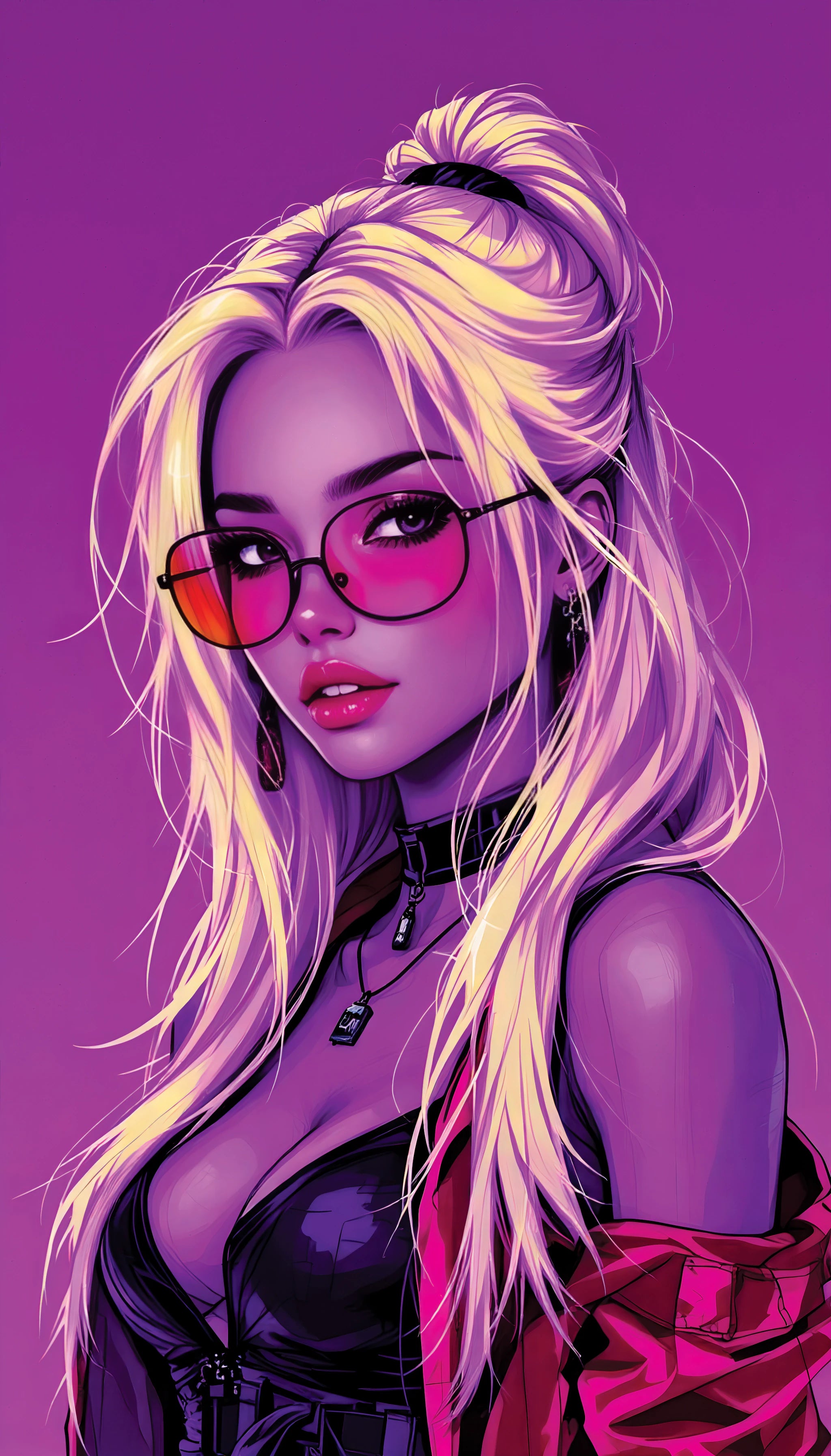 Neon Muse – Pop-Art Cyberpunk Girl in Pink & Violet | Acrylic Glass Wall Art