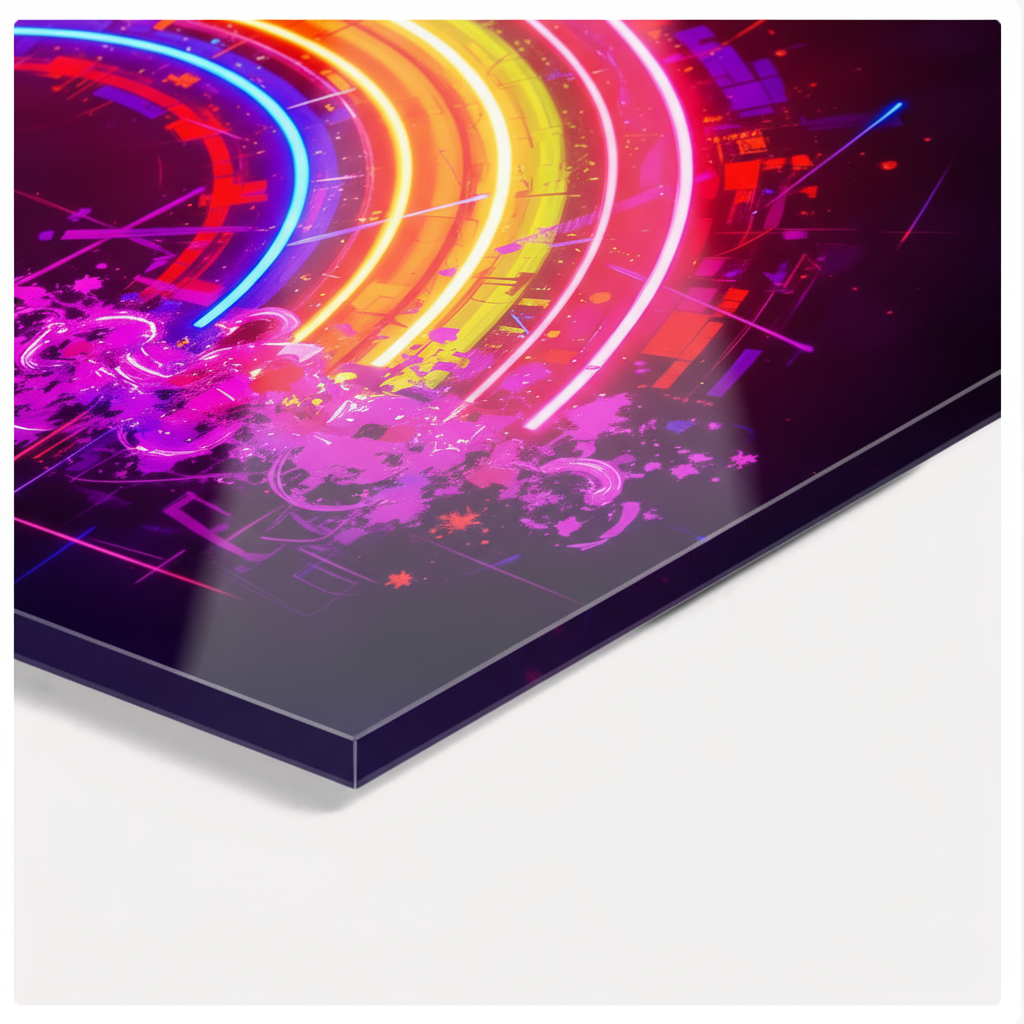 Neon rainbow mural on acrylic glass – futuristic art in bright colors