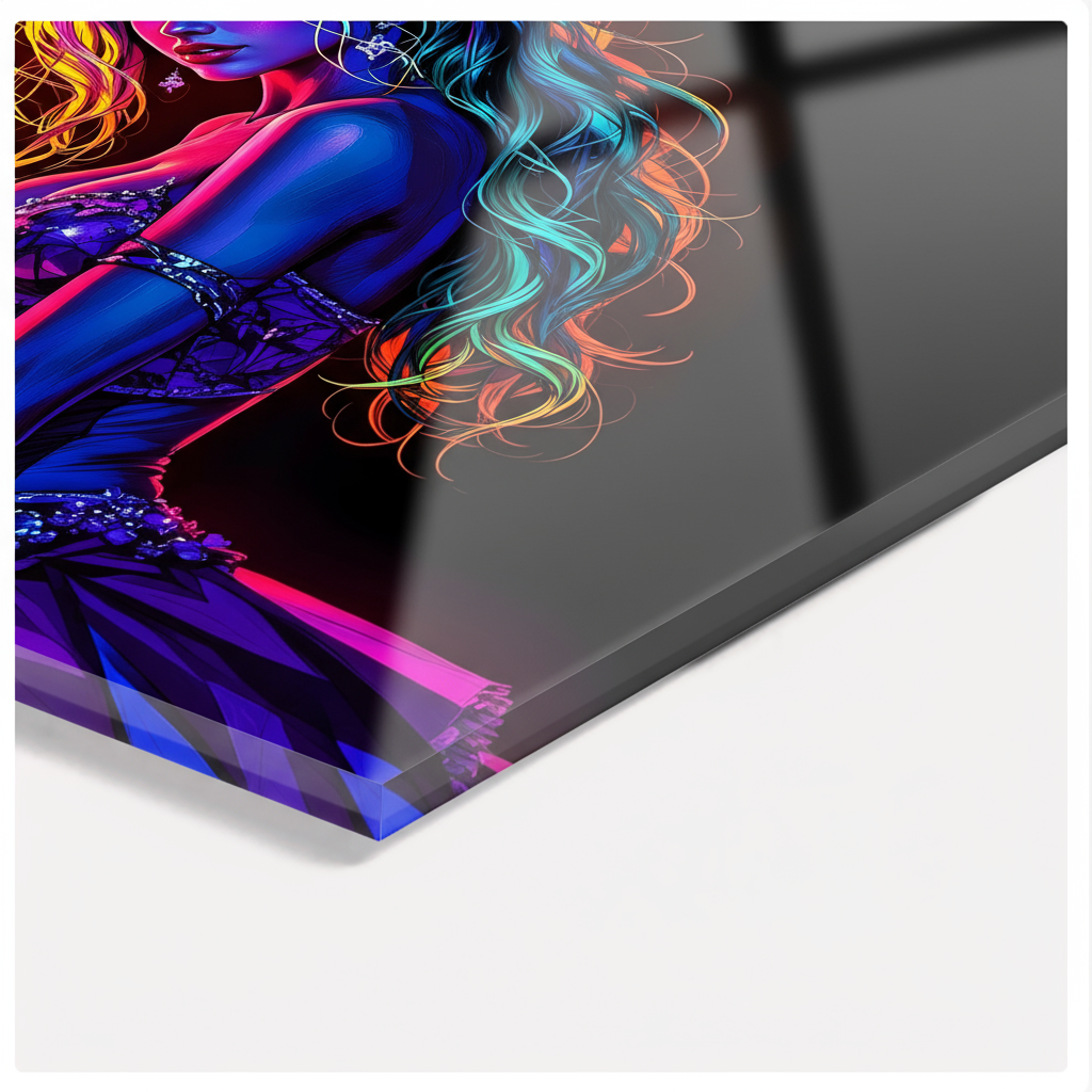 Neon Königin – Glamouröse Fantasy Kunst als Acrylglasbild in leuchtenden Farben