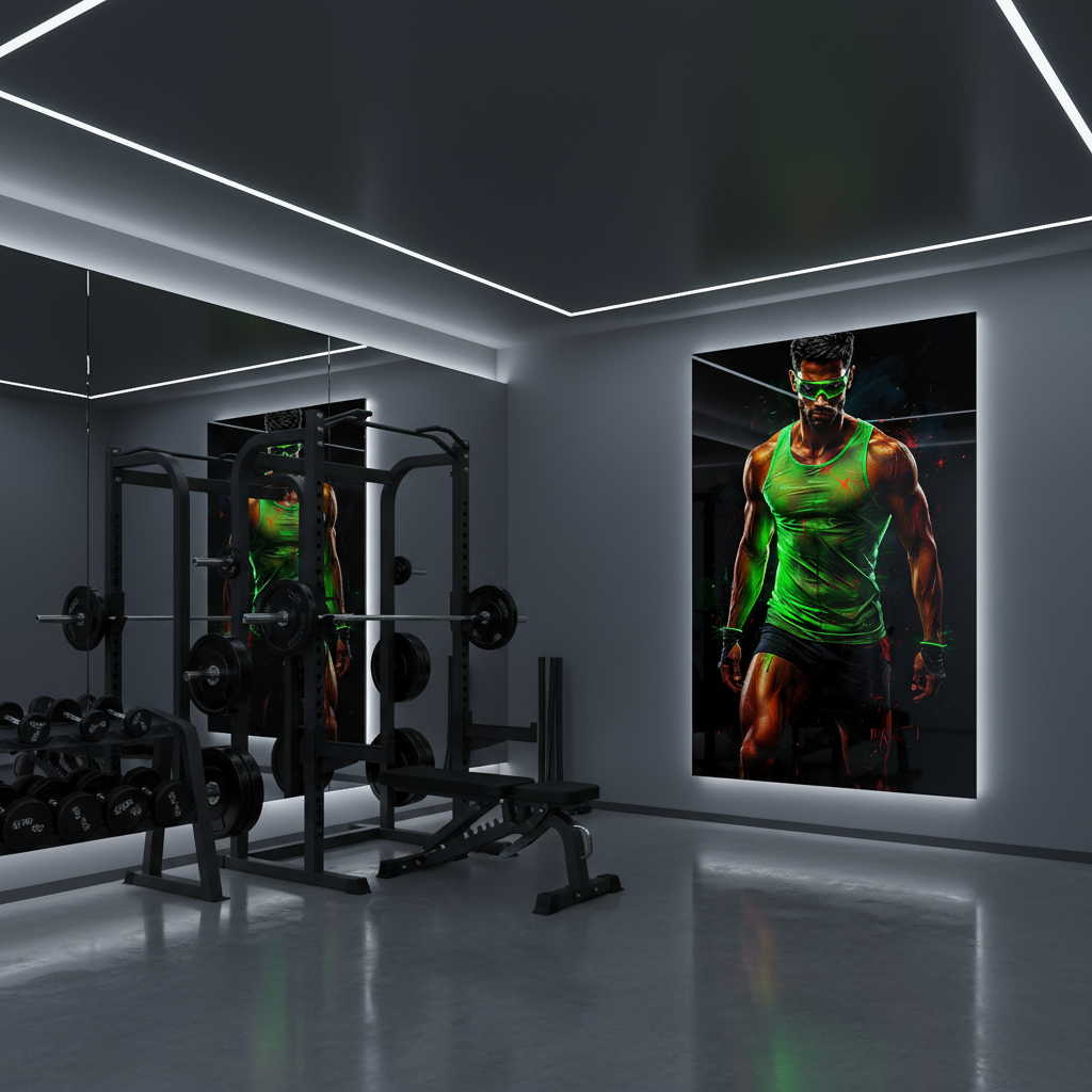 Neon Warrior – Acrylic glass picture in a futuristic fitness design | Strength &amp; energy for your home or gym