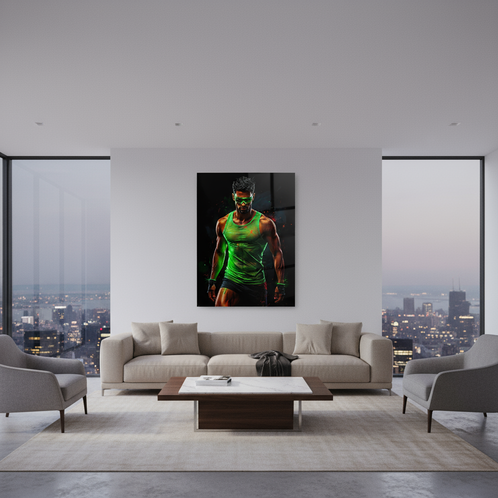 Neon Warrior – Acrylic glass picture in a futuristic fitness design | Strength &amp; energy for your home or gym