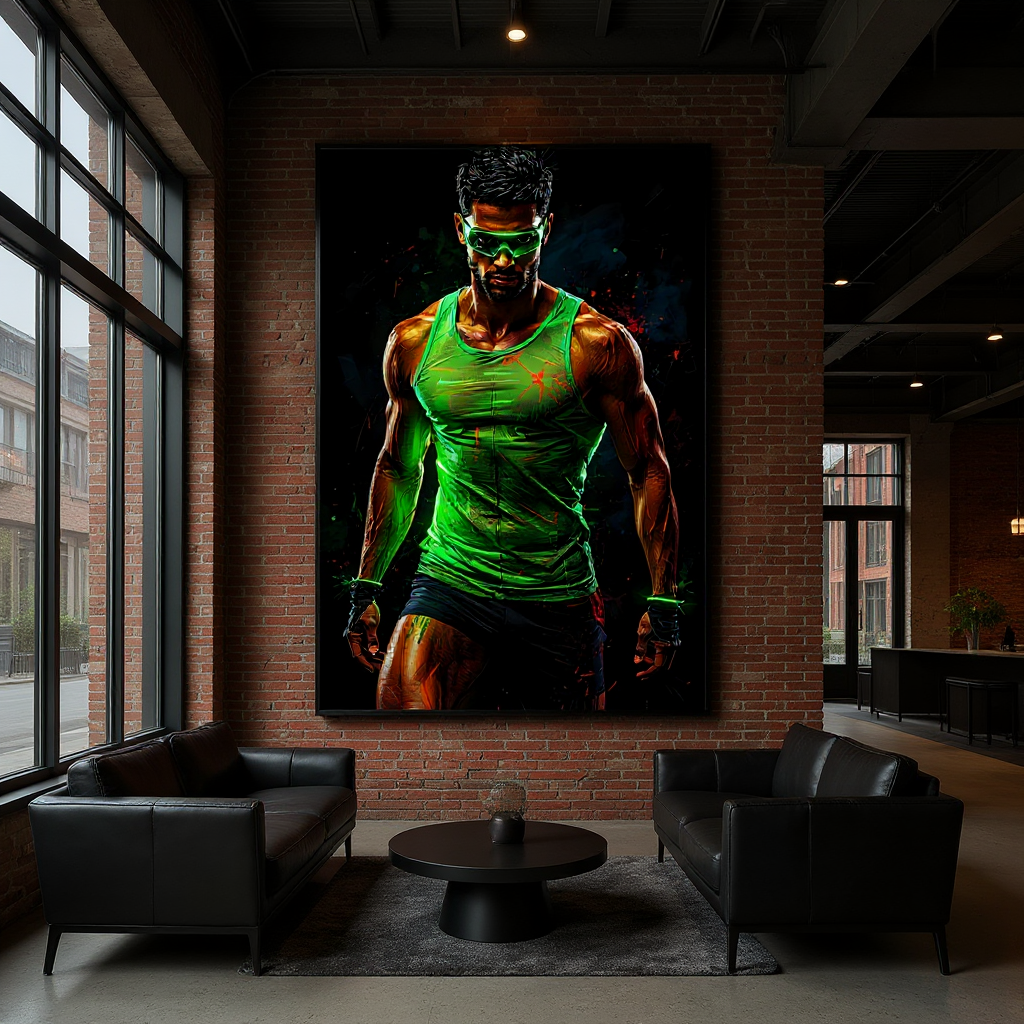 Neon Warrior – Acrylic glass picture in a futuristic fitness design | Strength &amp; energy for your home or gym