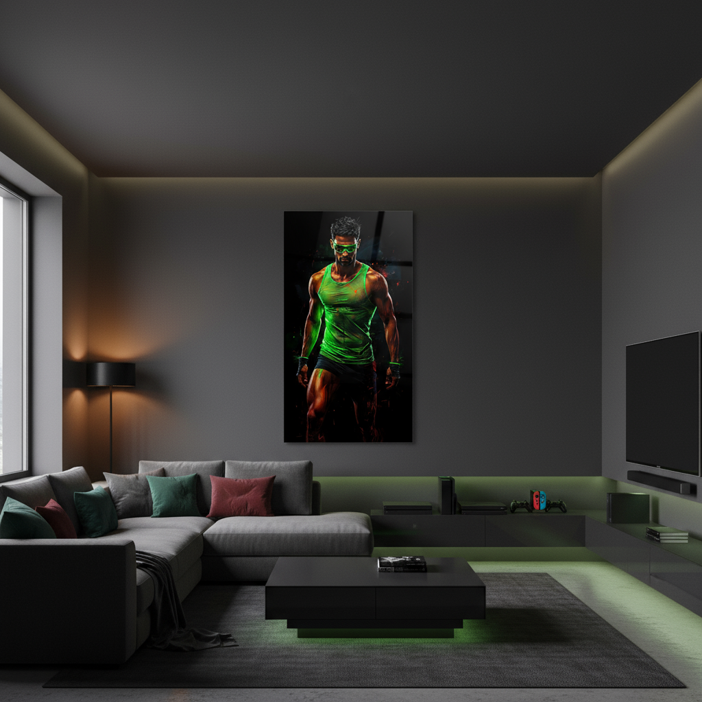 Neon Warrior – Acrylic glass picture in a futuristic fitness design | Strength &amp; energy for your home or gym