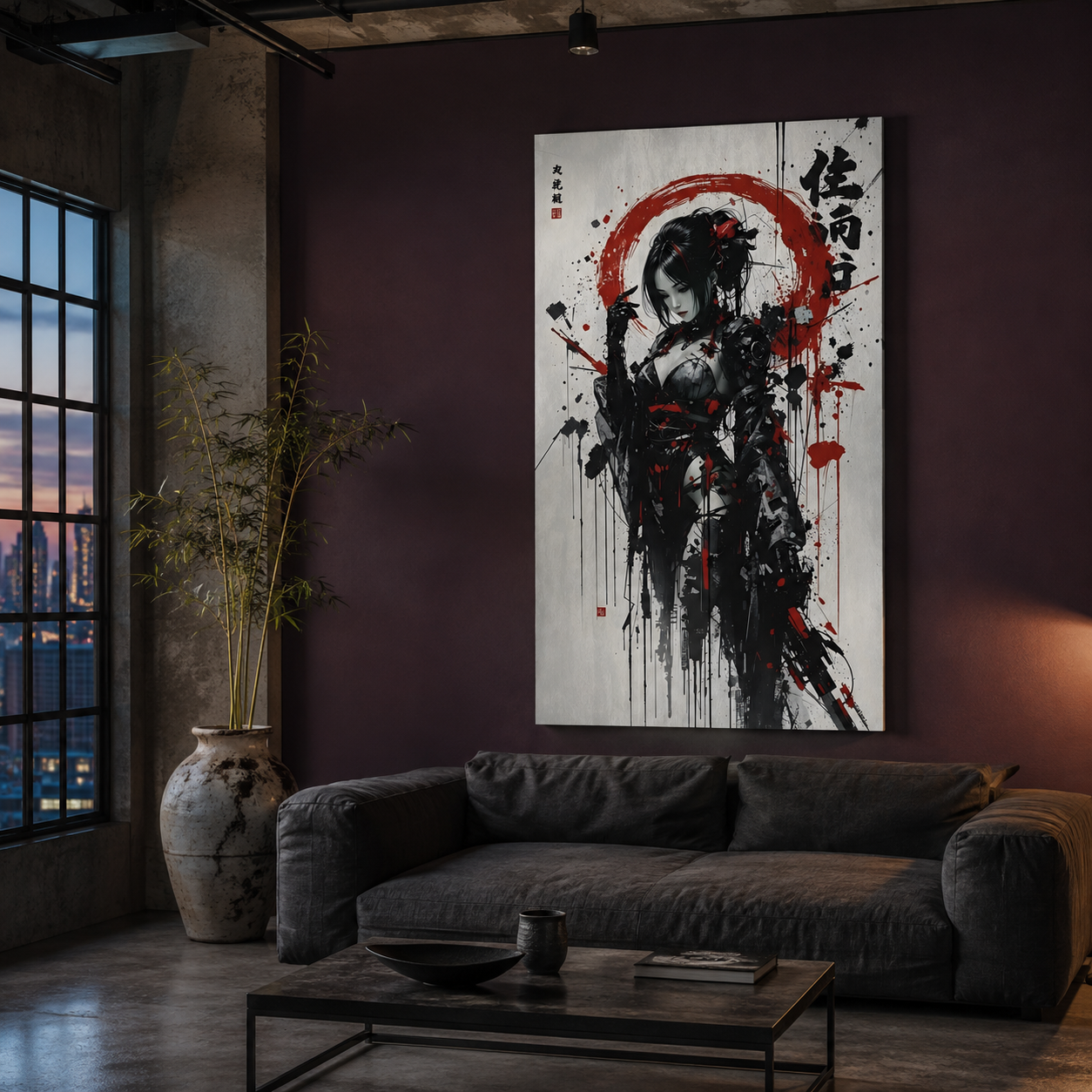 Cyborg Geisha – Alu-Dibond wohnzimmer – Gestaltungsbeispiel