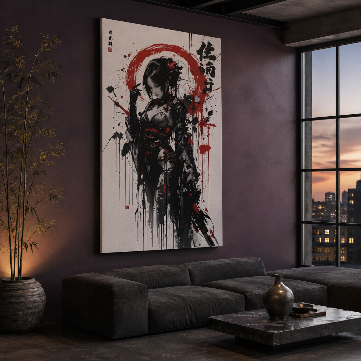 Cyborg Geisha – Leinwand wohnzimmer – Gestaltungsbeispiel