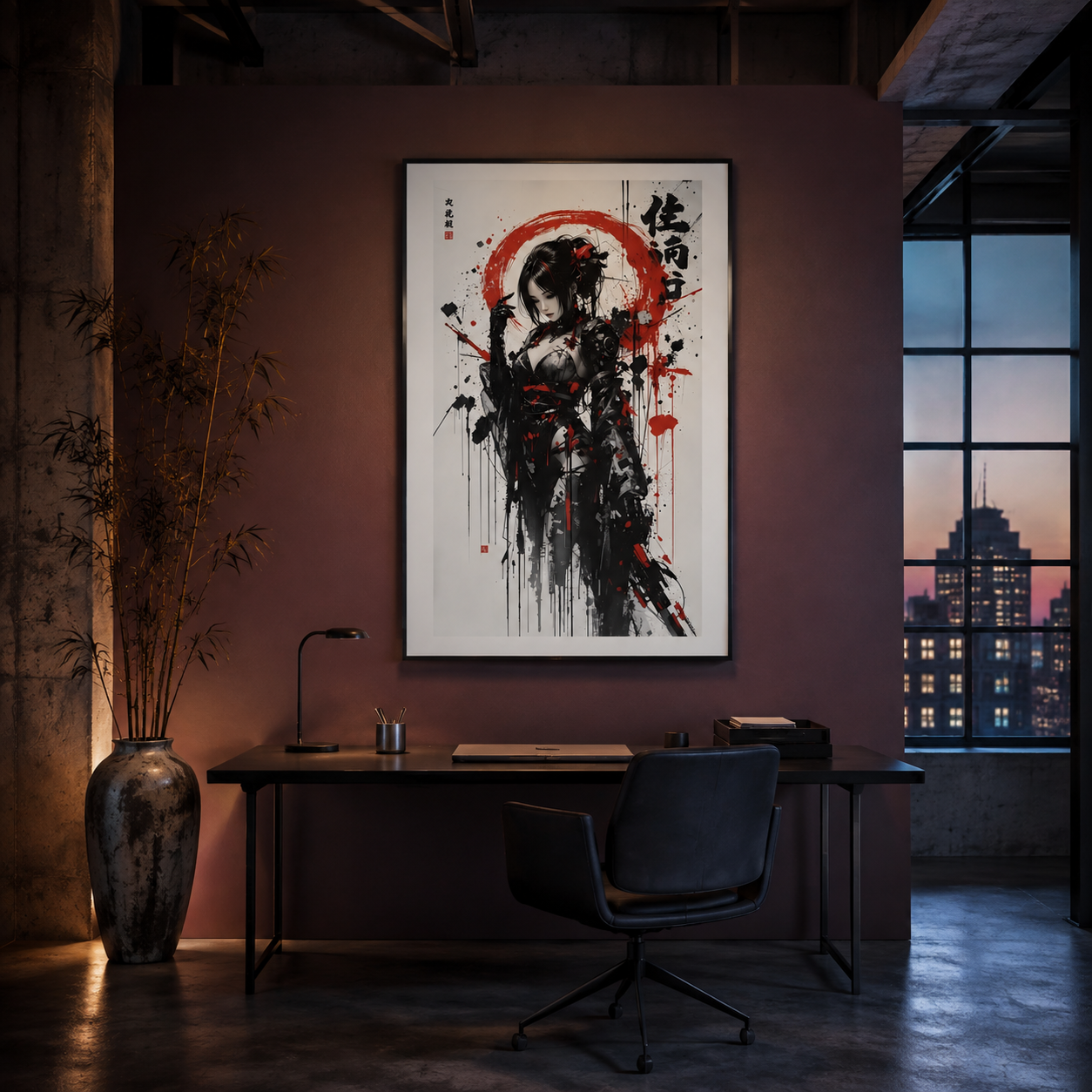 Cyborg Geisha – Poster buero – Rahmen und Einrichtung als Gestaltungsbeispiel