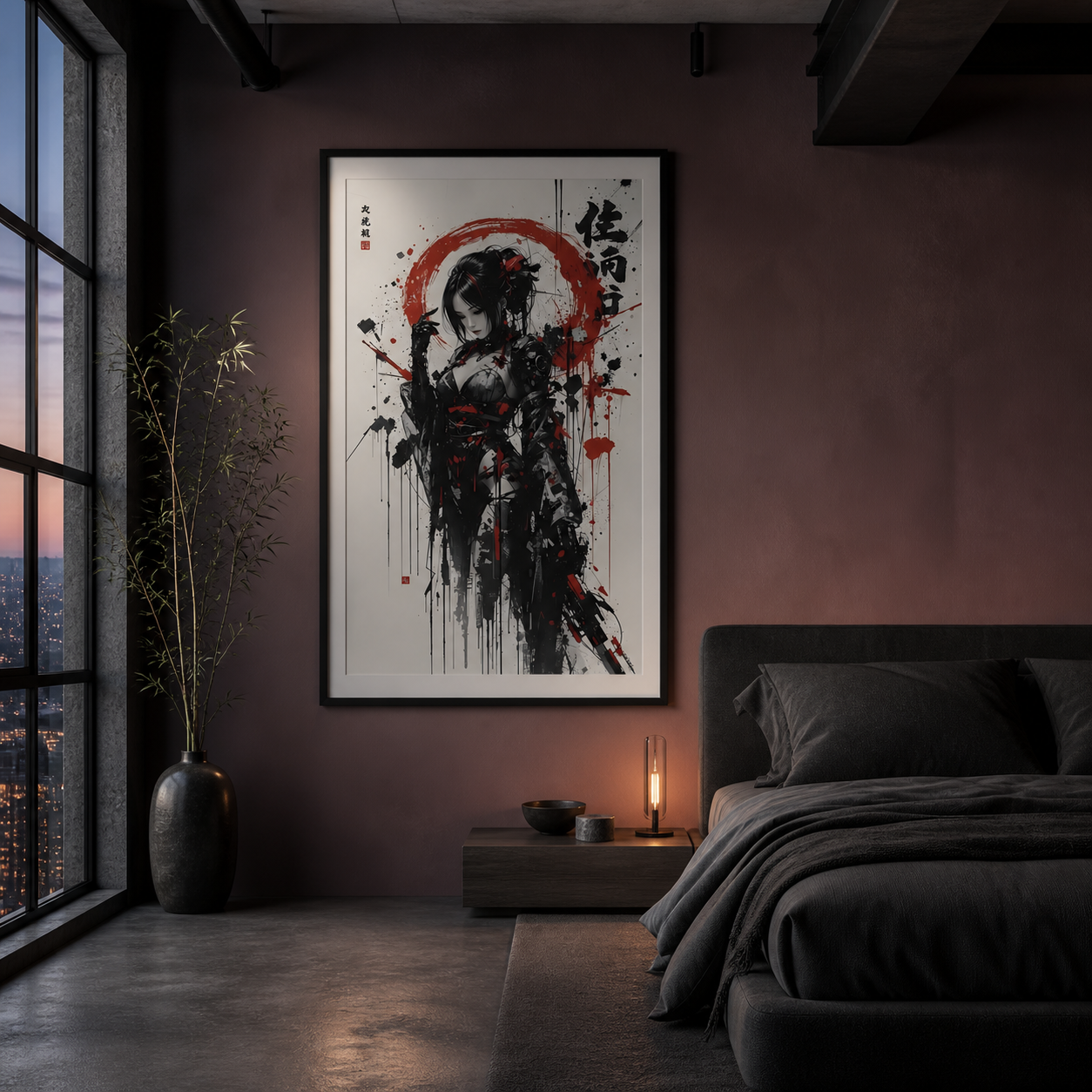 Cyborg Geisha – Poster schlafzimmer – Rahmen und Einrichtung als Gestaltungsbeispiel