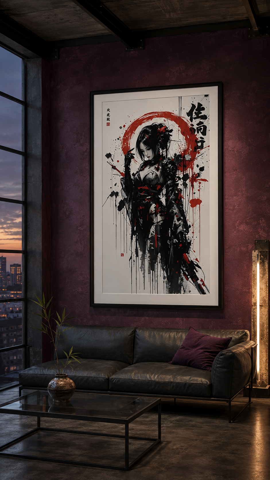 Cyborg Geisha – Poster wohnzimmer – Rahmen und Einrichtung als Gestaltungsbeispiel