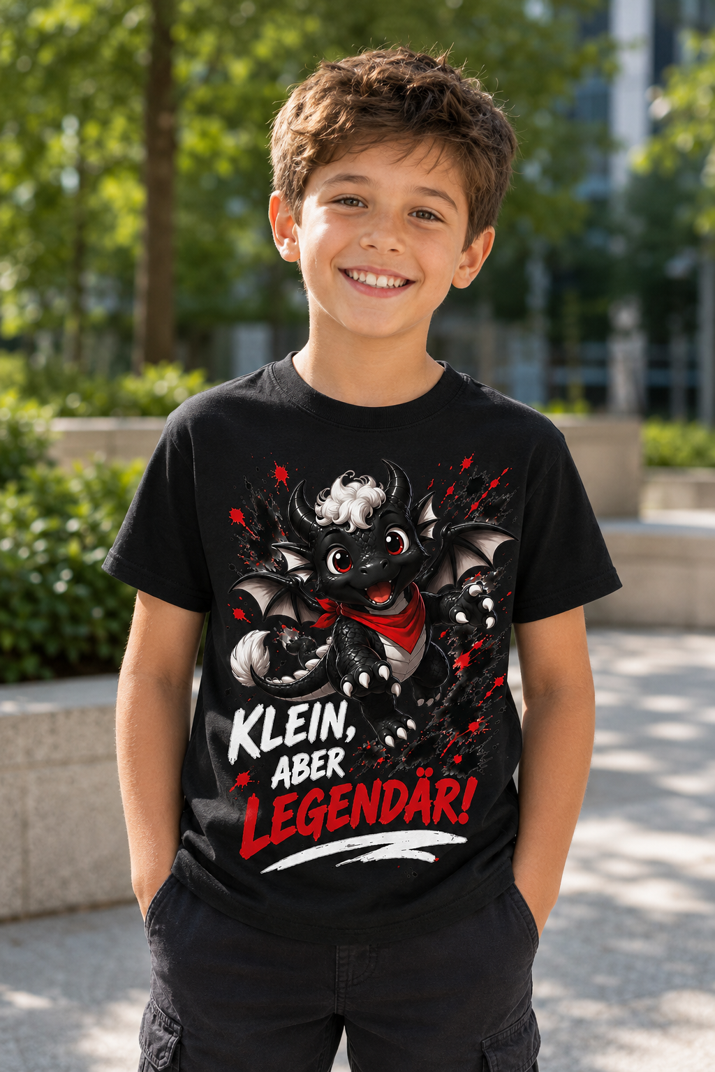 Fino Klein aber legendär Kinder-T-Shirt in Schwarz – getragen
