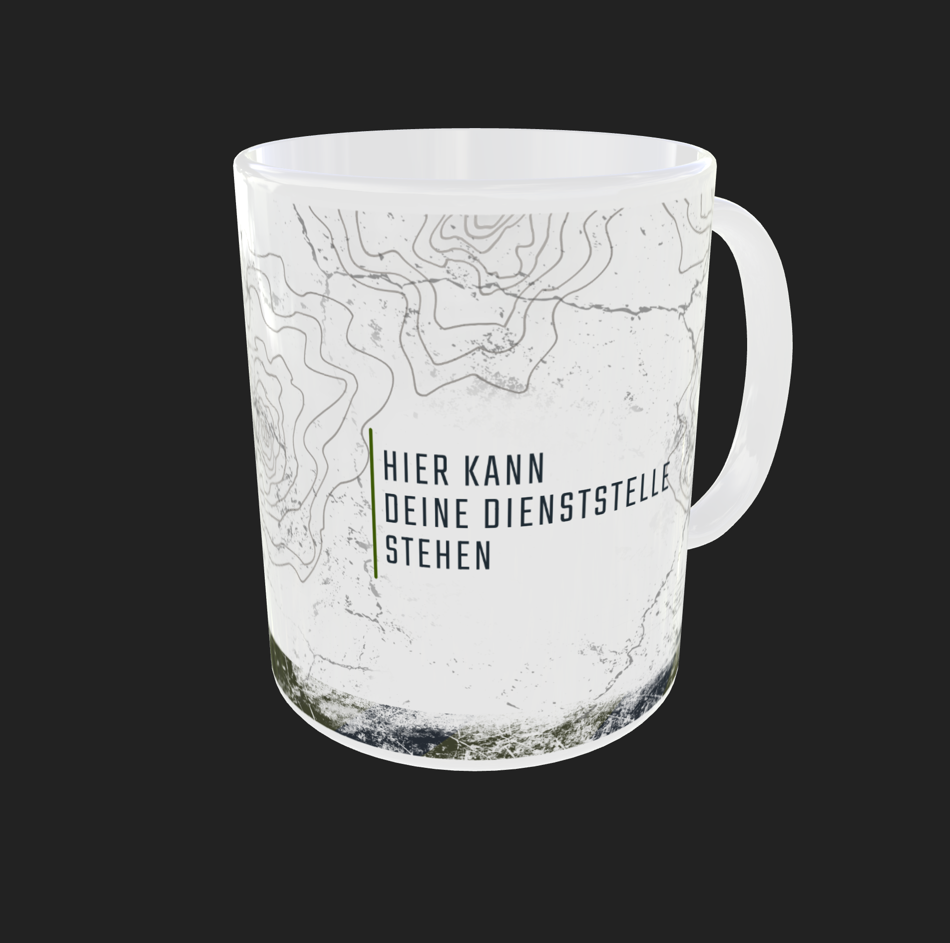Rückseite der personalisierten Keramiktasse mit Platz für die Dienststelle