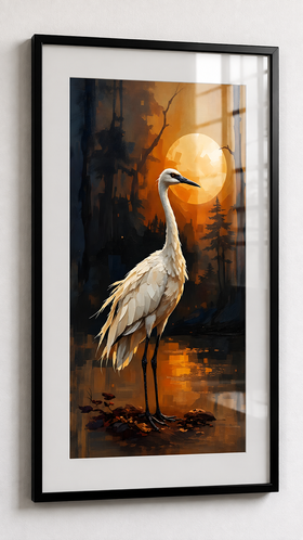 Mondkranich Poster – Japanische Wandkunst in Gold & Schwarz