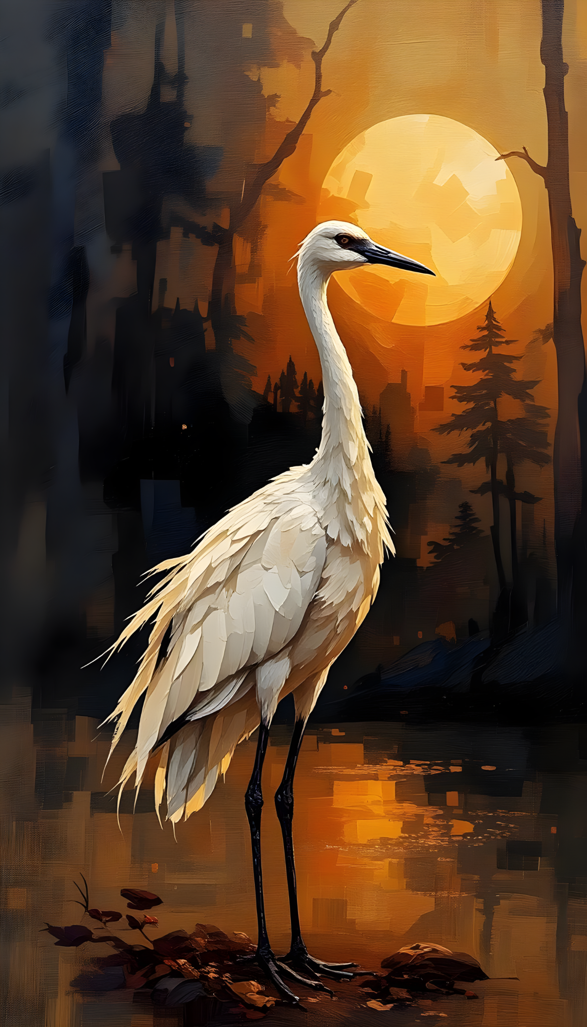 Kranich im Abendlicht – Acrylglas Fine Art Print im Hochformat