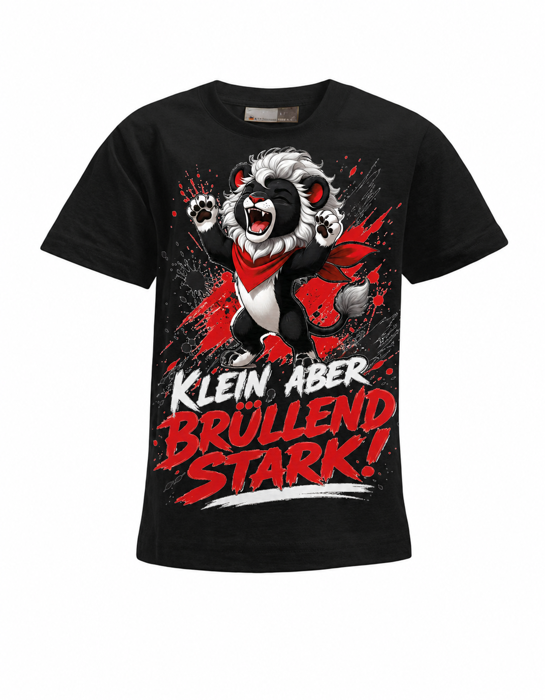 Löwen Kinder-T-Shirt Klein, aber brüllend stark in Schwarz