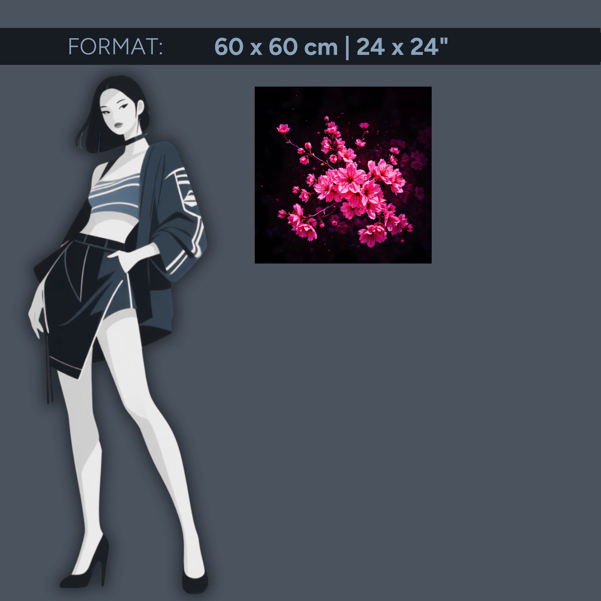 Acrylic wall mural cherry blossoms pink on black – modern floral artwork for living room &amp; bedroom