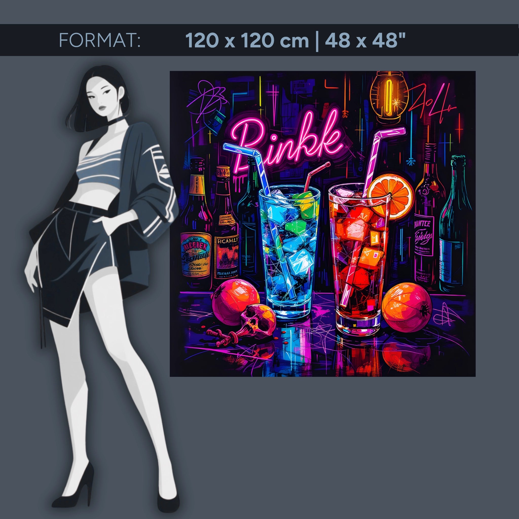Neon Cocktail Art – Acrylic Glass Wall Art for Bar &amp; Living Room