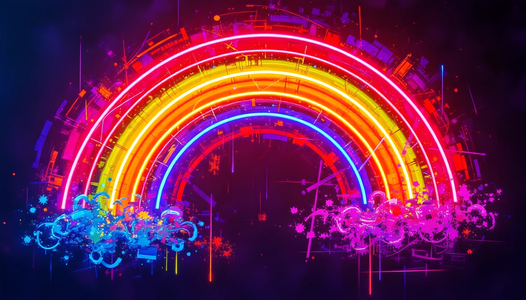 Neon rainbow mural on acrylic glass – futuristic art in bright colors