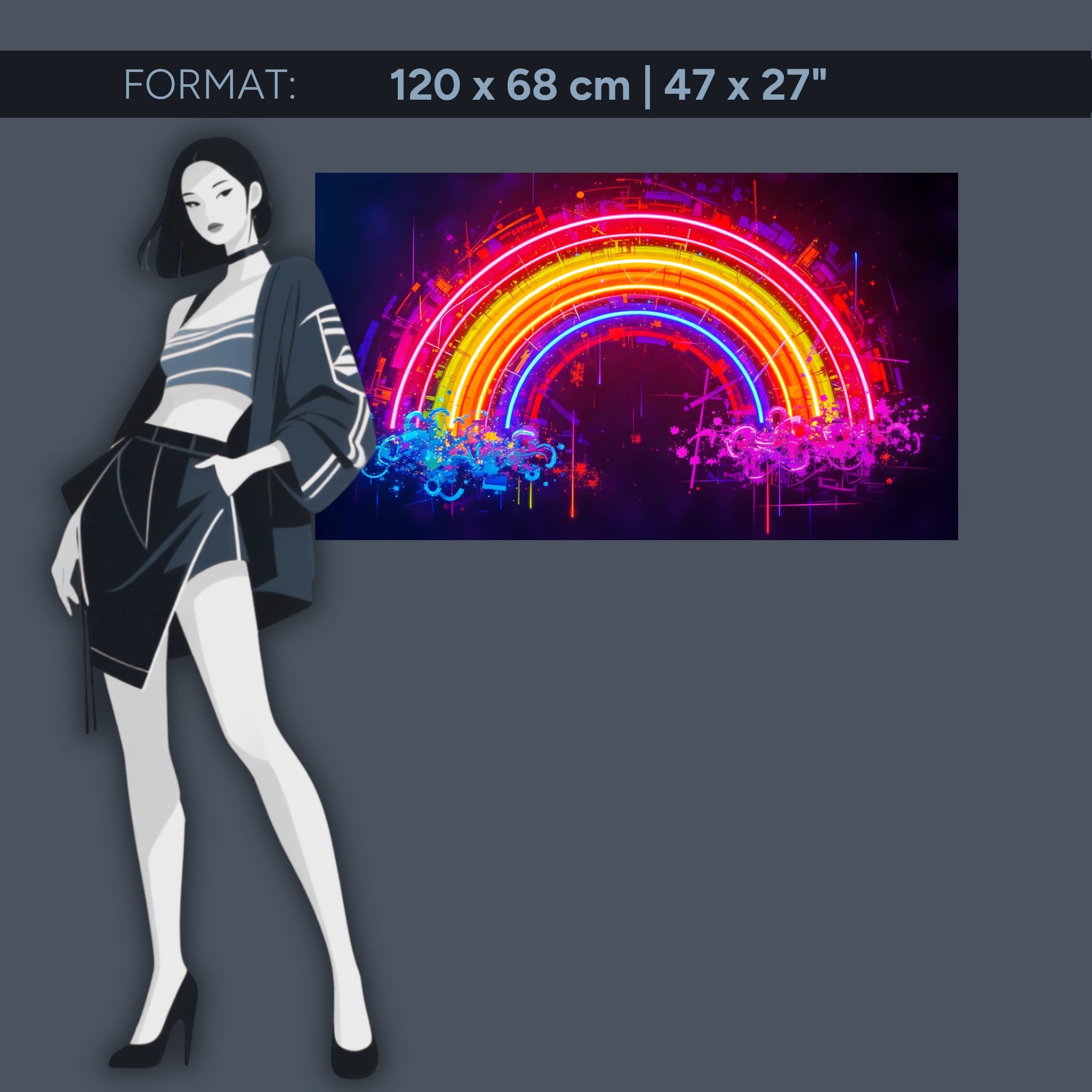 Neon rainbow mural on acrylic glass – futuristic art in bright colors