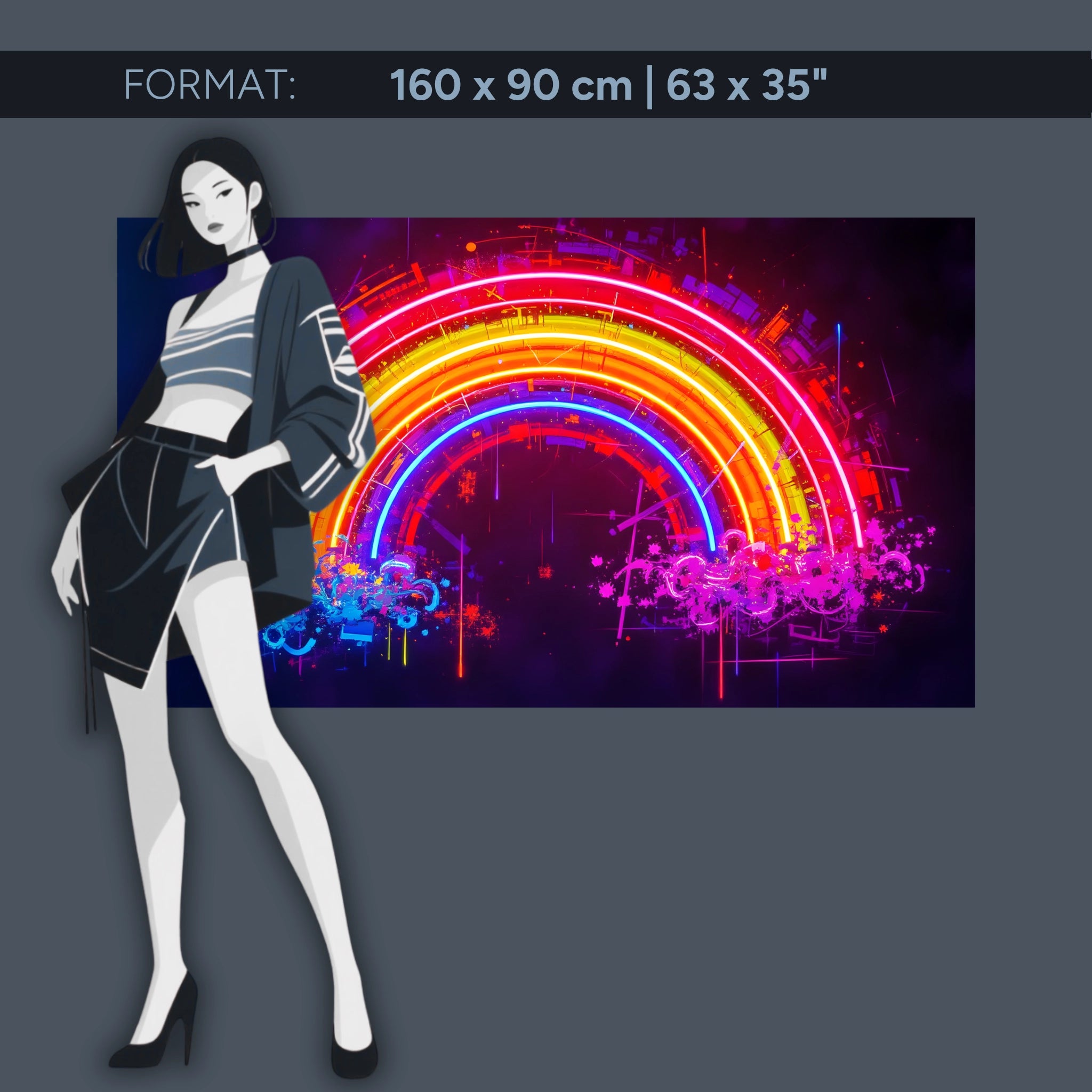 Neon rainbow mural on acrylic glass – futuristic art in bright colors