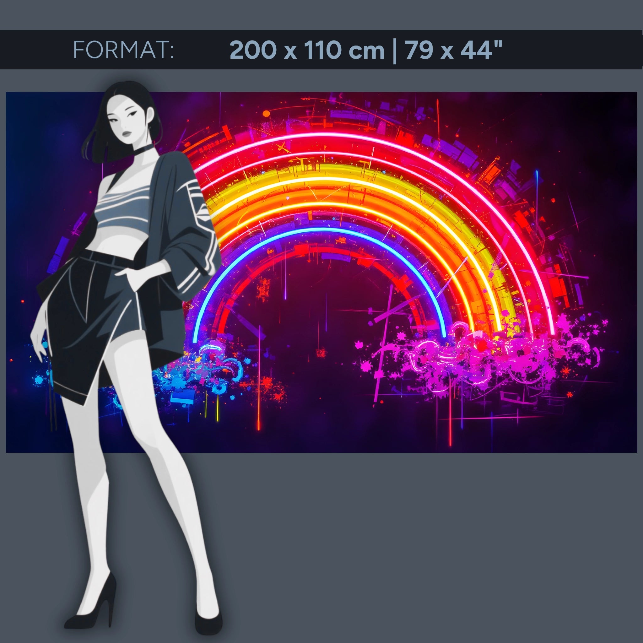 Neon rainbow mural on acrylic glass – futuristic art in bright colors