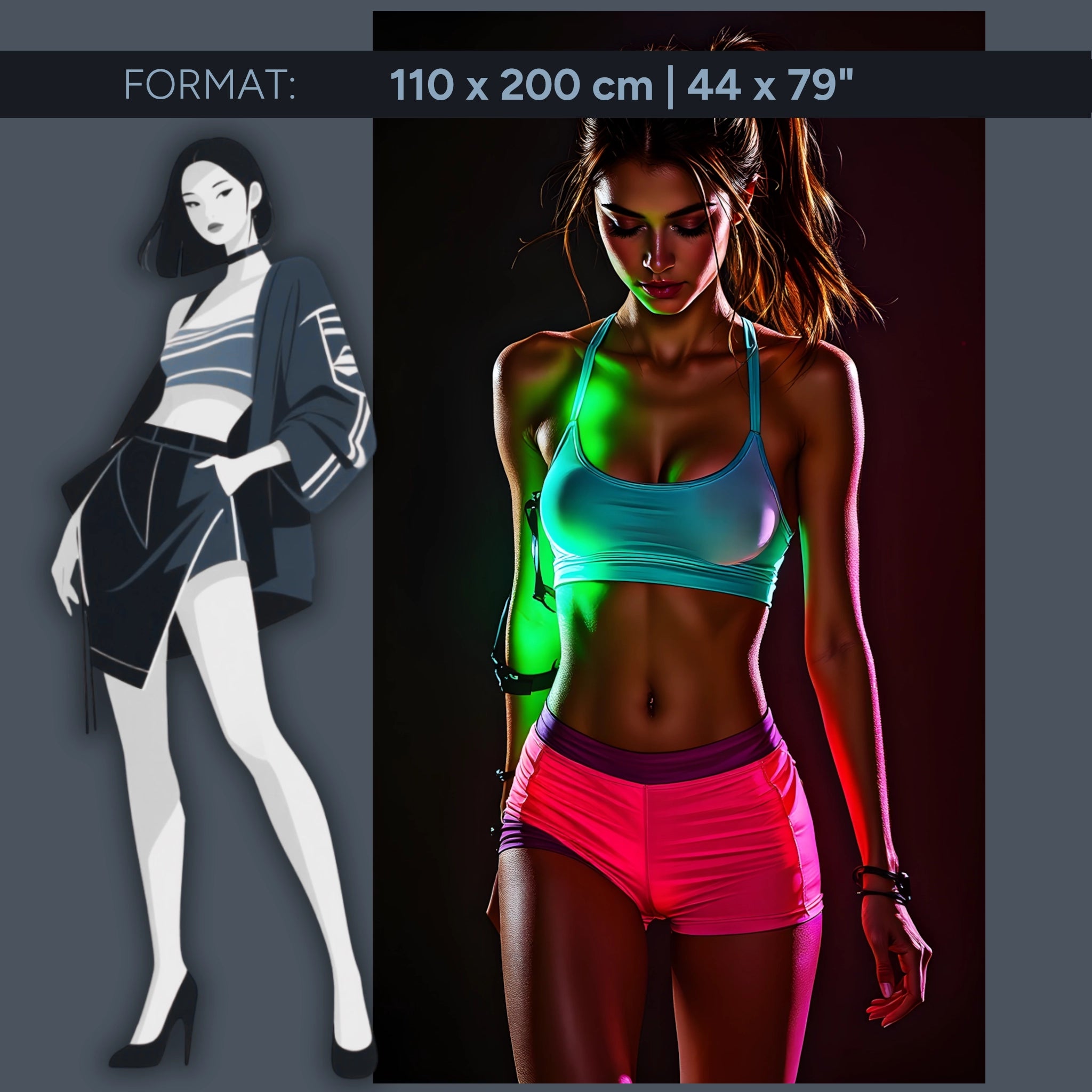 Neon fitness artwork on acrylic glass – sporty woman in modern light design