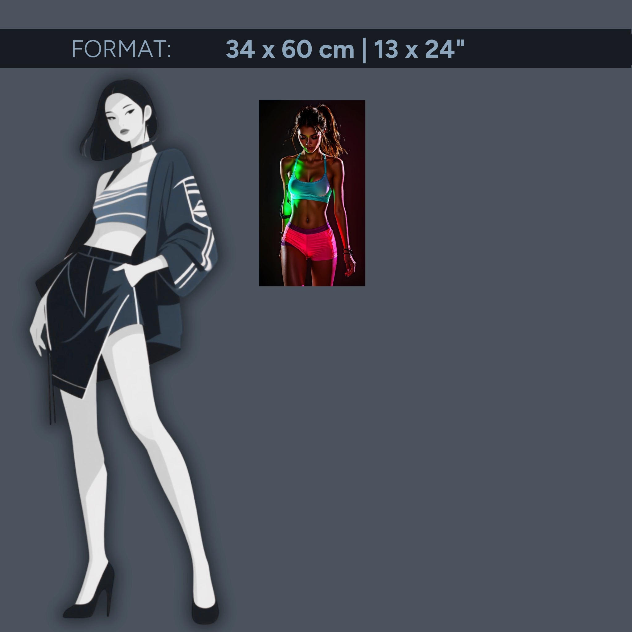 Neon fitness artwork on acrylic glass – sporty woman in modern light design