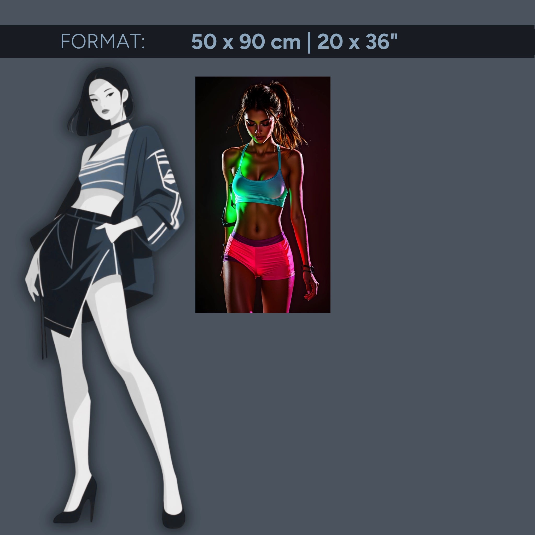 Neon fitness artwork on acrylic glass – sporty woman in modern light design