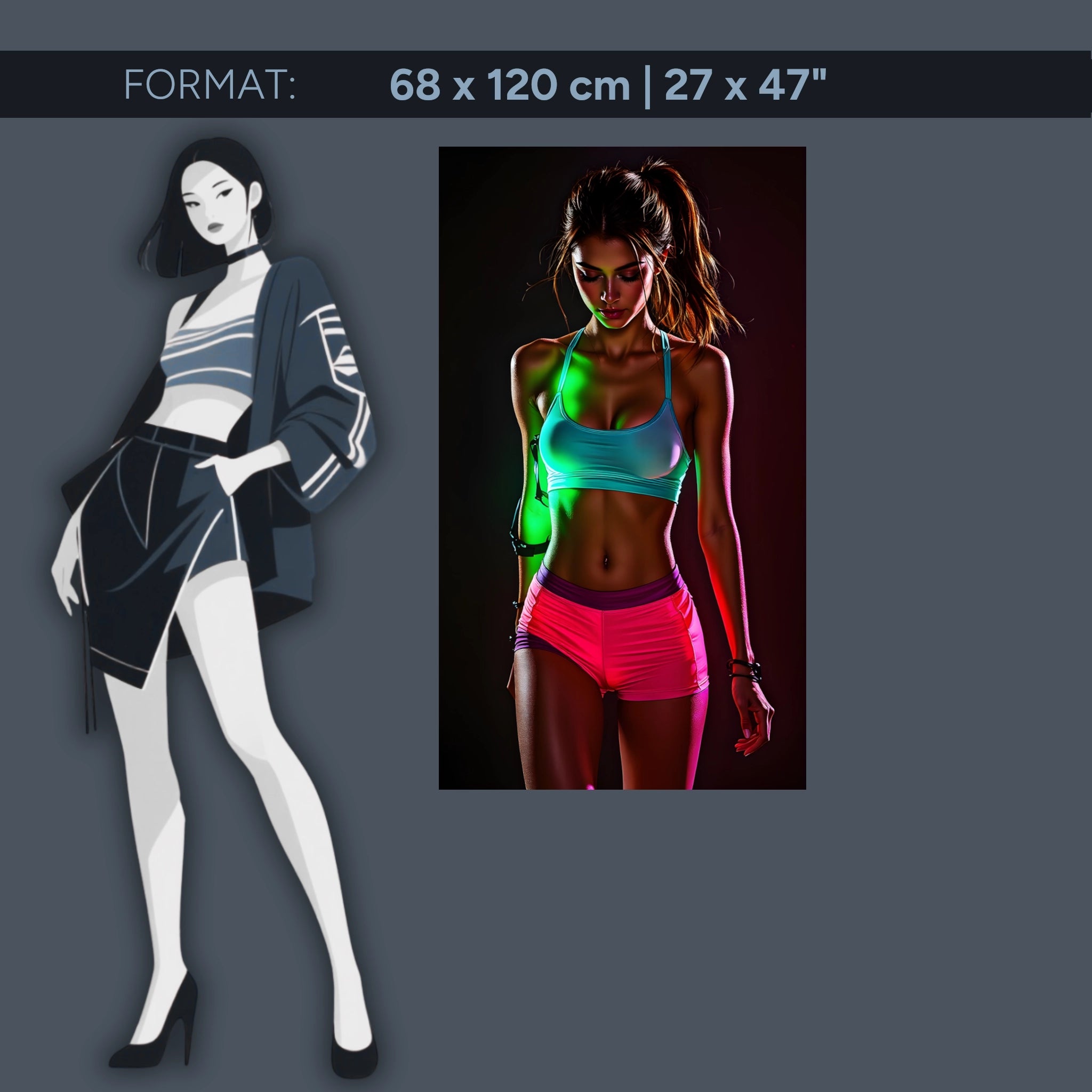 Neon fitness artwork on acrylic glass – sporty woman in modern light design