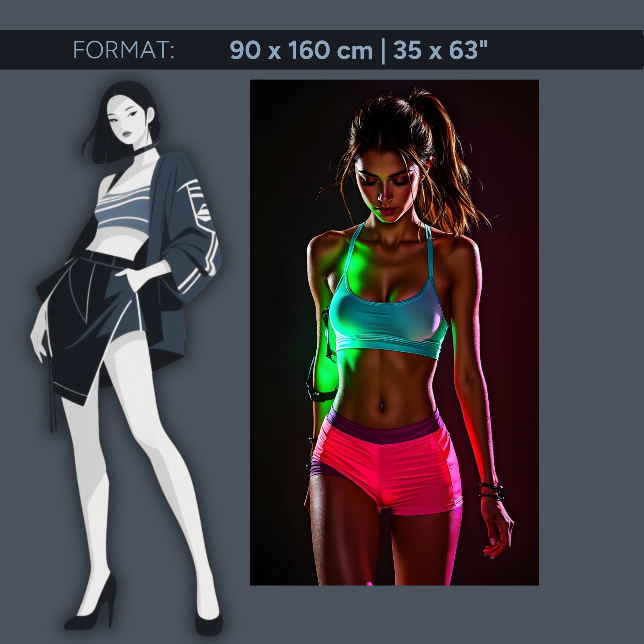 Neon fitness artwork on acrylic glass – sporty woman in modern light design