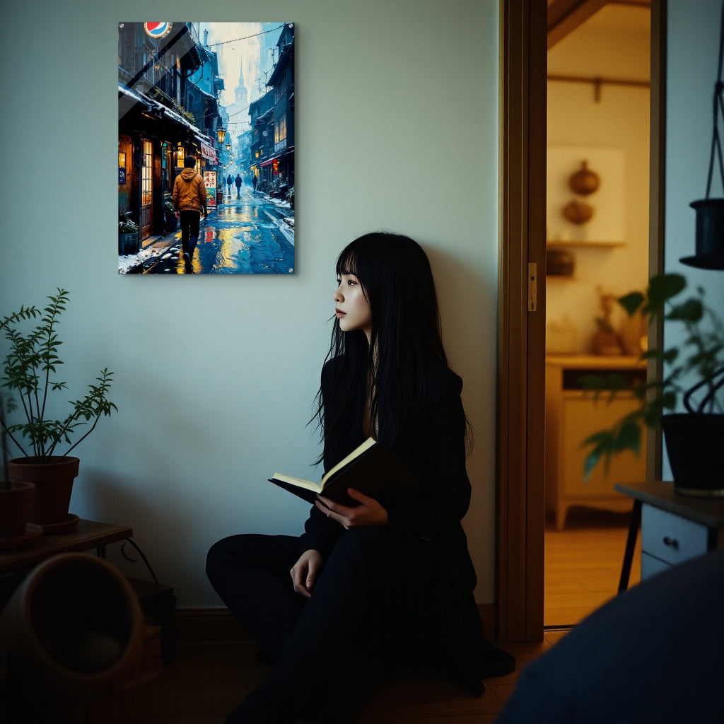 Neon Silence, An Evening in Kyoto - Art mural en divers matériaux de 40 à 100 cm