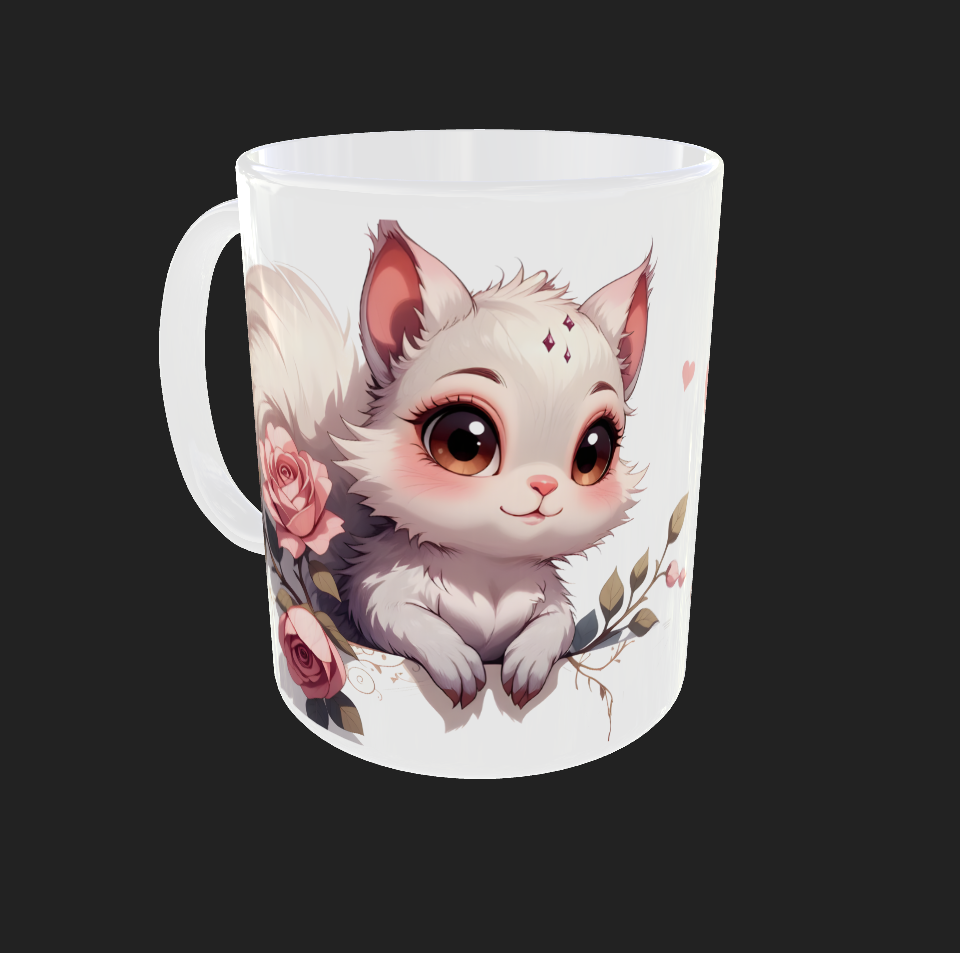 Personalisierte Keramiktasse mit niedlichem Eichhörnchenmotiv und Rosen