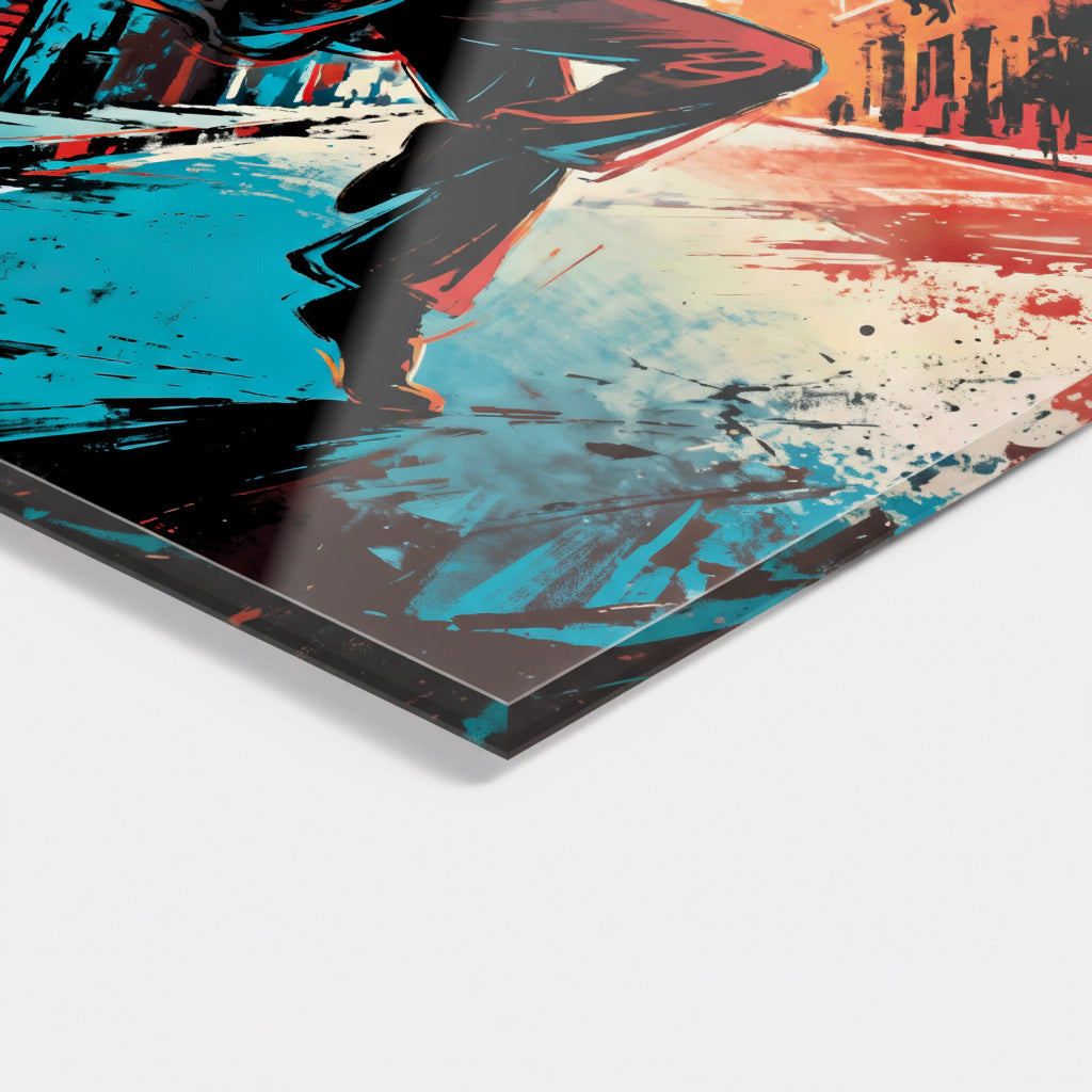 Urbane Energie – Tanz im Feuer der Straße | Acrylglas Wandbild in Galeriequalität