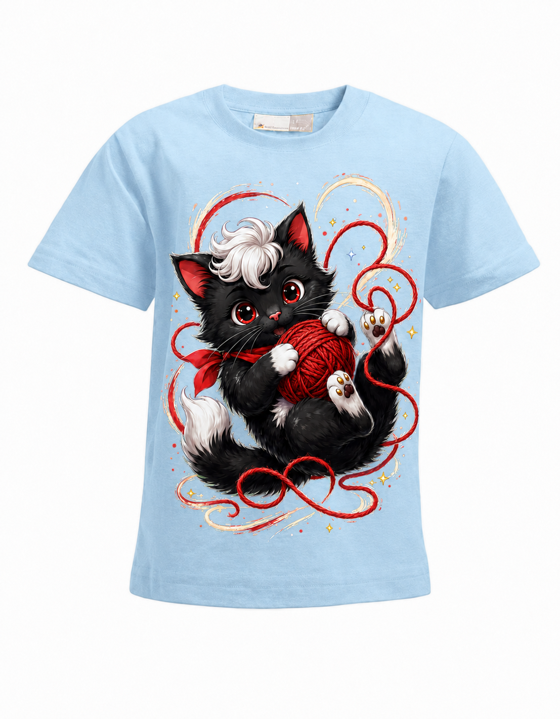 Wollknäuel-Katze Kinder-T-Shirt in Hellblau – Produktansicht