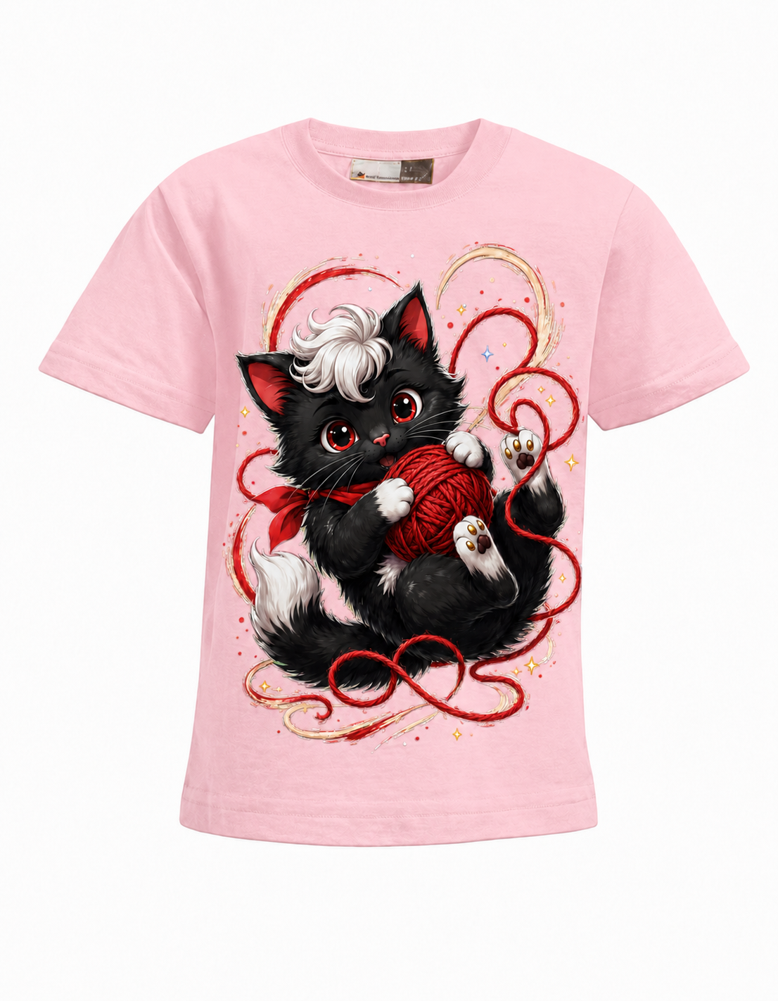 Wollknäuel-Katze Kinder-T-Shirt in Hellrosa – Produktansicht