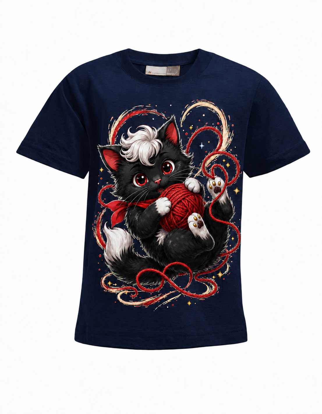 Wollknäuel-Katze Kinder-T-Shirt in Navy – Produktansicht